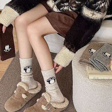 Womens Soft Cotton Crew Socks 6 Pairs Cute Animal Embroidery Comfortable