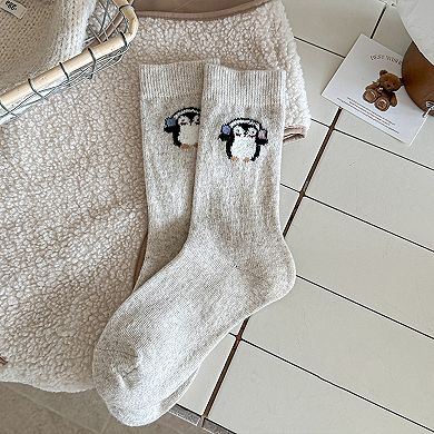 Womens Soft Cotton Crew Socks 6 Pairs Cute Animal Embroidery Comfortable