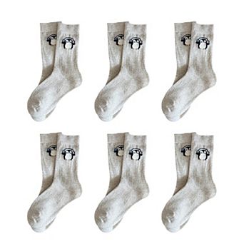Womens Soft Cotton Crew Socks 6 Pairs Cute Animal Embroidery Comfortable