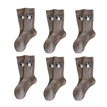 Womens Soft Cotton Crew Socks 6 Pairs Cute Animal Embroidery Comfortable