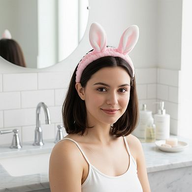 Plush Bunny Ear Headband Set Soft Stretch Wash Headbands Two Pack