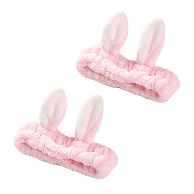 Plush Bunny Ear Headband Set Soft Stretch Wash Headbands Two Pack