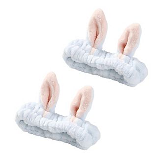 Plush Bunny Ear Headband Set Soft Stretch Wash Headbands Two Pack