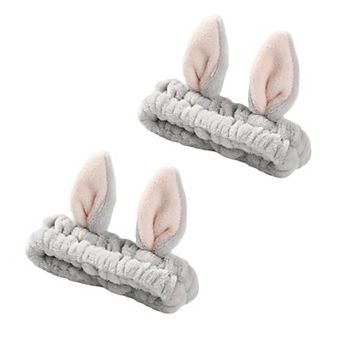 Plush Bunny Ear Headband Set Soft Stretch Wash Headbands Two Pack
