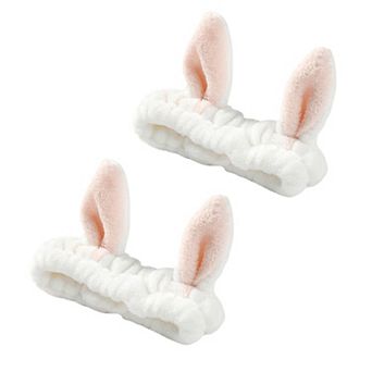 Plush Bunny Ear Headband Set Soft Stretch Wash Headbands Two Pack