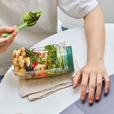 Portable Salad Container with Leak Resistant Lid and Built In Fork for On the Go Meals 4x7.5x3.5in