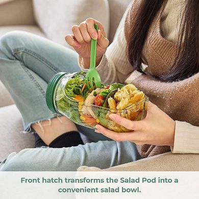 Portable Salad Container with Leak Resistant Lid and Built In Fork for On the Go Meals 4x7.5x3.5in