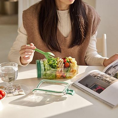 Portable Salad Container with Leak Resistant Lid and Built In Fork for On the Go Meals 4x7.5x3.5in