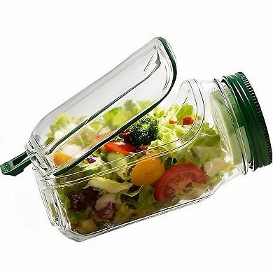 Portable Salad Container with Leak Resistant Lid and Built In Fork for On the Go Meals 4x7.5x3.5in