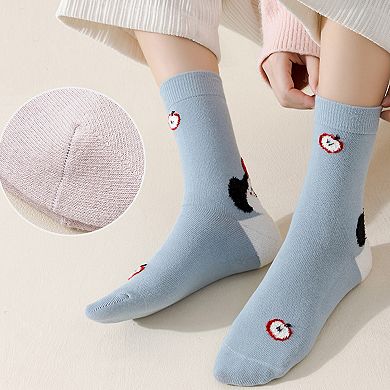 Womens Pure Cotton Crew Socks 6 Pairs Soft Breathable Cute Cartoon Design