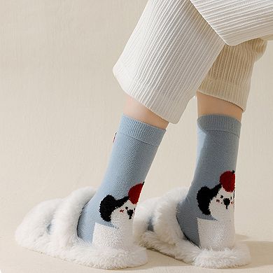 Womens Pure Cotton Crew Socks 6 Pairs Soft Breathable Cute Cartoon Design