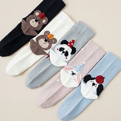 Womens Pure Cotton Crew Socks 6 Pairs Soft Breathable Cute Cartoon Design