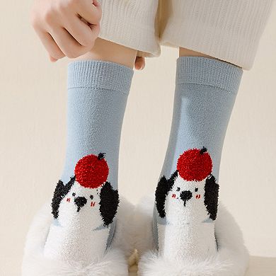 Womens Pure Cotton Crew Socks 6 Pairs Soft Breathable Cute Cartoon Design