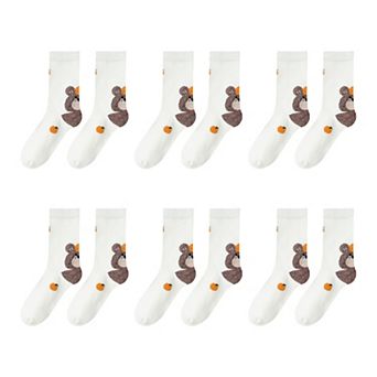 Womens Pure Cotton Crew Socks 6 Pairs Soft Breathable Cute Cartoon Design
