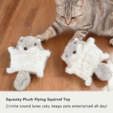 Cat Interactive Chew & Squeaky Toy - Cute Plush Flying Squirrel - for Indoor Cats & Kittens