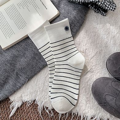 Womens Cotton Crew Socks 6 Pair Pack Striped Accent Soft Breathable