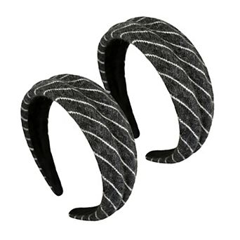 Womens Wide Twill Fabric Headbands Two Pack Soft Padded Stripe Design Everyday Hair Accessories