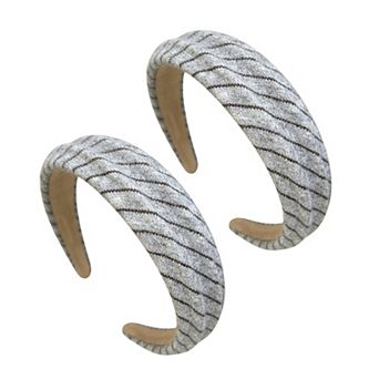 Womens Wide Twill Fabric Headbands Two Pack Soft Padded Stripe Design Everyday Hair Accessories