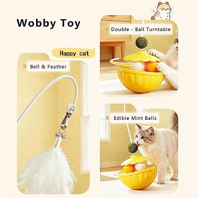 Interactive Cat Wobble Toy, with Catnip & Feather Teaser Wand, for Indoor Cats and Kittens