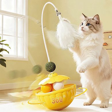 Interactive Cat Wobble Toy, with Catnip & Feather Teaser Wand, for Indoor Cats and Kittens