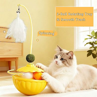 Interactive Cat Wobble Toy, with Catnip & Feather Teaser Wand, for Indoor Cats and Kittens