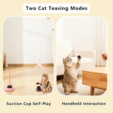 Cat Interactive Feather Teaser Toy with Bell, UFO Design Suction Cup Base, for Indoor Cats & Kittens