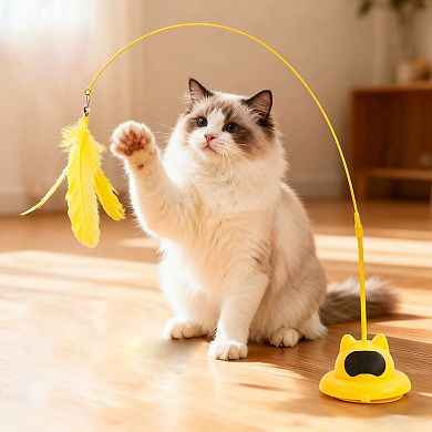 Cat Interactive Feather Teaser Toy with Bell, UFO Design Suction Cup Base, for Indoor Cats & Kittens