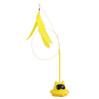 Cat Interactive Feather Teaser Toy with Bell, UFO Design Suction Cup Base, for Indoor Cats & Kittens