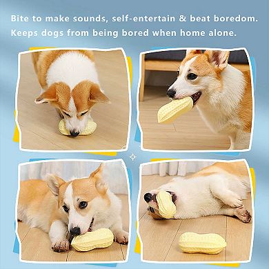 Interactive Squeaky Dog Toys for Boredom, Peanut Shaped, Teeth Cleaning Pet Chew Toys