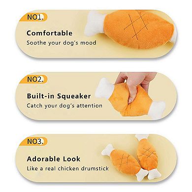 Dog Plush Squeaky Chew Toys for Interactive Pet Training, Puppy Teething Chewing, Chicken Leg Shape