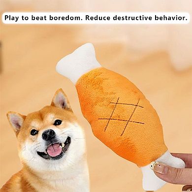 Dog Plush Squeaky Chew Toys for Interactive Pet Training, Puppy Teething Chewing, Chicken Leg Shape