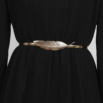Women's Metal Leaf Buckle Belt with Slim Adjustable Band and Textured Design 28.5x0.4in