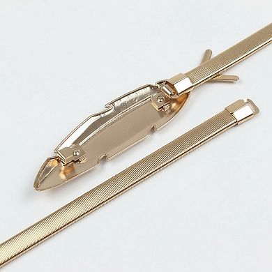 Women's Metal Leaf Buckle Belt with Slim Adjustable Band and Textured Design 28.5x0.4in