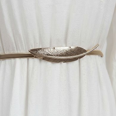 Women's Metal Leaf Buckle Belt with Slim Adjustable Band and Textured Design 28.5x0.4in