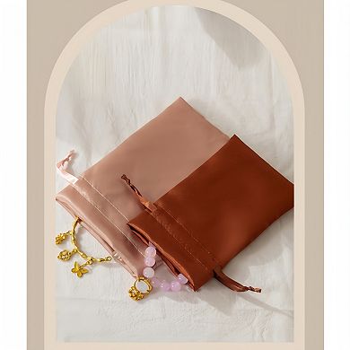6-Piece Satin Drawstring Pouch Set with Soft Fabric Finish for Jewelry Beauty and Gift Storage