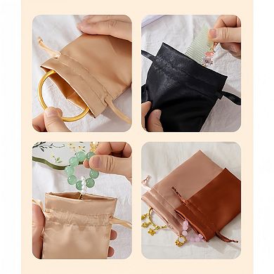 6-Piece Satin Drawstring Pouch Set with Soft Fabric Finish for Jewelry Beauty and Gift Storage