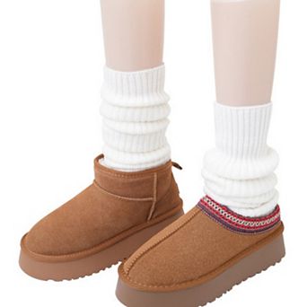 Ribbed Knit Slouch Leg Warmers with Stretch Texture and Pull On Design for Layered Styling 16 in