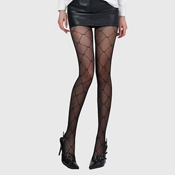 Sheer Diamond Pattern Tights with Allover Stretch Mesh Design Pull On Fit Fashion Hosiery