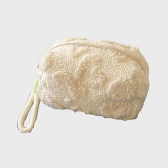 Heart Texture Plush Zip Pouch with Soft Fuzzy Finish and Wrist Loop for Easy Carrying