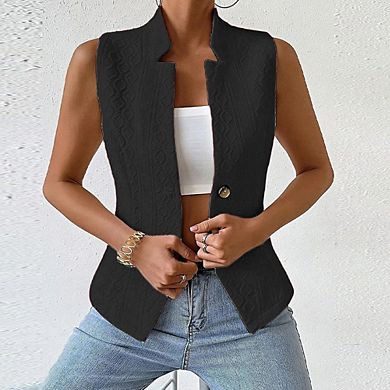 Women's Sleeveless Waistcoat Vest Textured Pattern Button Front Slim-Fit Vest
