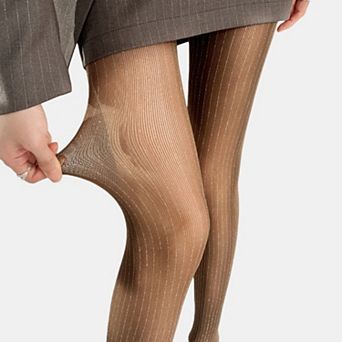 Sheer Vertical Stripe Tights with Soft Stretch Fit and Subtle Shimmer Finish