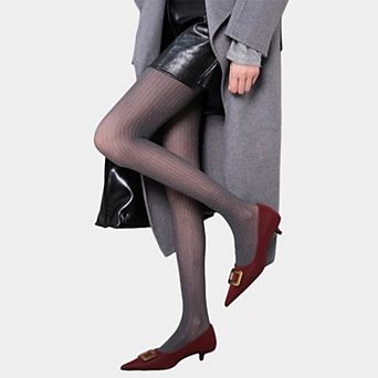 Sheer Vertical Stripe Tights with Soft Stretch Fit and Subtle Shimmer Finish
