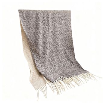 Women's Reversible Cashmere-Feel Scarf with Fringe Tassel Trim 78.5×26 Inches