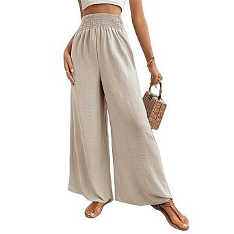 Women's Wide Leg Pants Casual Flowy Elastic Waist Pant Dressy Long Lounge With Pockets