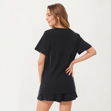 Women's 2-Piece Set Maternity V-Neck Short Sleeve Pajama Top with Relaxed Fit Shorts