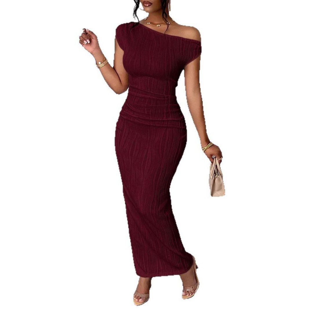 Женские платья Off One Shoulder Maxi Dress Short Sleeve Bodycon Elegant Cocktail Party Prom Long Dress