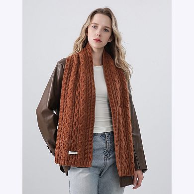 Women’s Cable Knit Scarf with Soft Textured Wool-Blend Yarn and Classic Ribbed Edges