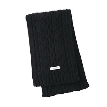 Women’s Cable Knit Scarf with Soft Textured Wool-Blend Yarn and Classic Ribbed Edges