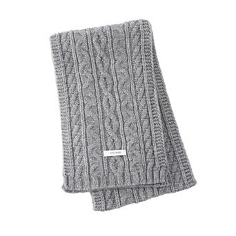 Women’s Cable Knit Scarf with Soft Textured Wool-Blend Yarn and Classic Ribbed Edges