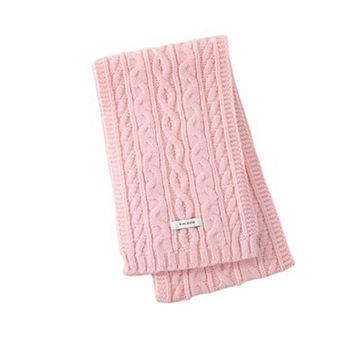 Women’s Cable Knit Scarf with Soft Textured Wool-Blend Yarn and Classic Ribbed Edges